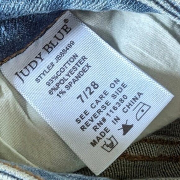 Judy Blue Double Cuff Patch Boyfriend Jeans 7 28 Medium Blue High Waist Stretch - Picture 7 of 7